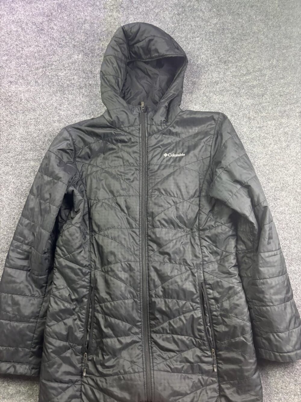 Columbia Coat Womens Large Black Hooded Quilted Omni-Heat Parka Zip Pockets